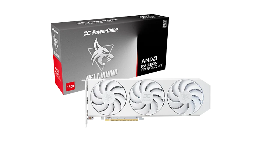 PowerColor Hellhound Spectral White AMD Radeon RX 9060 XT 16GB GDDR6